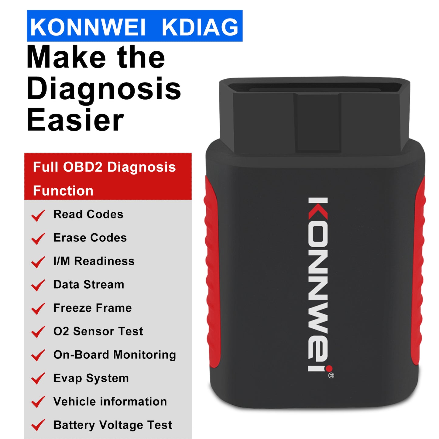 KONNWEI KDIAG Bluetooth 5.0 Full System OBD2 Scanner | 31+ Reset Functions | iOS & Android