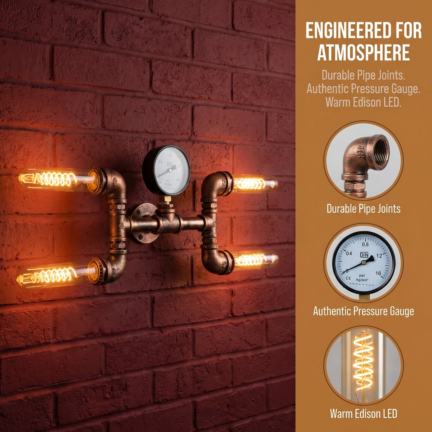 Industrial Pipe Wall Light – 4-Head Wrought Iron Retro LED Sconce for Bar, Cafe & Loft Decor