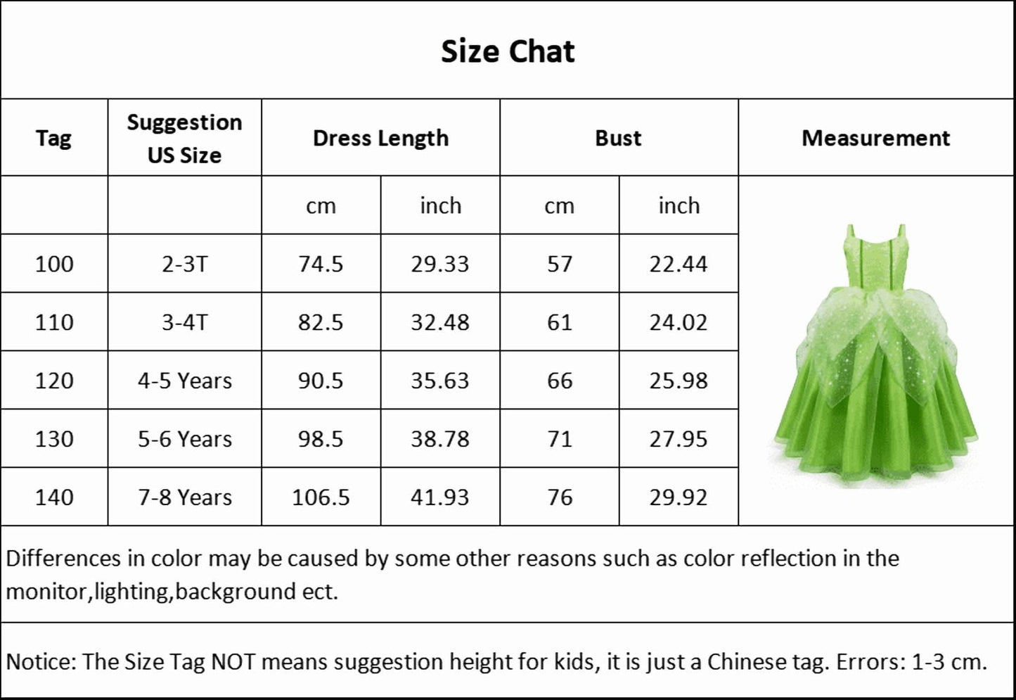 KAWELL Princess Dress Party Costume for Little Girls Fancy Christmas/Halloween Child Role Play Green Fairy Skirt with Wings ,2/3t