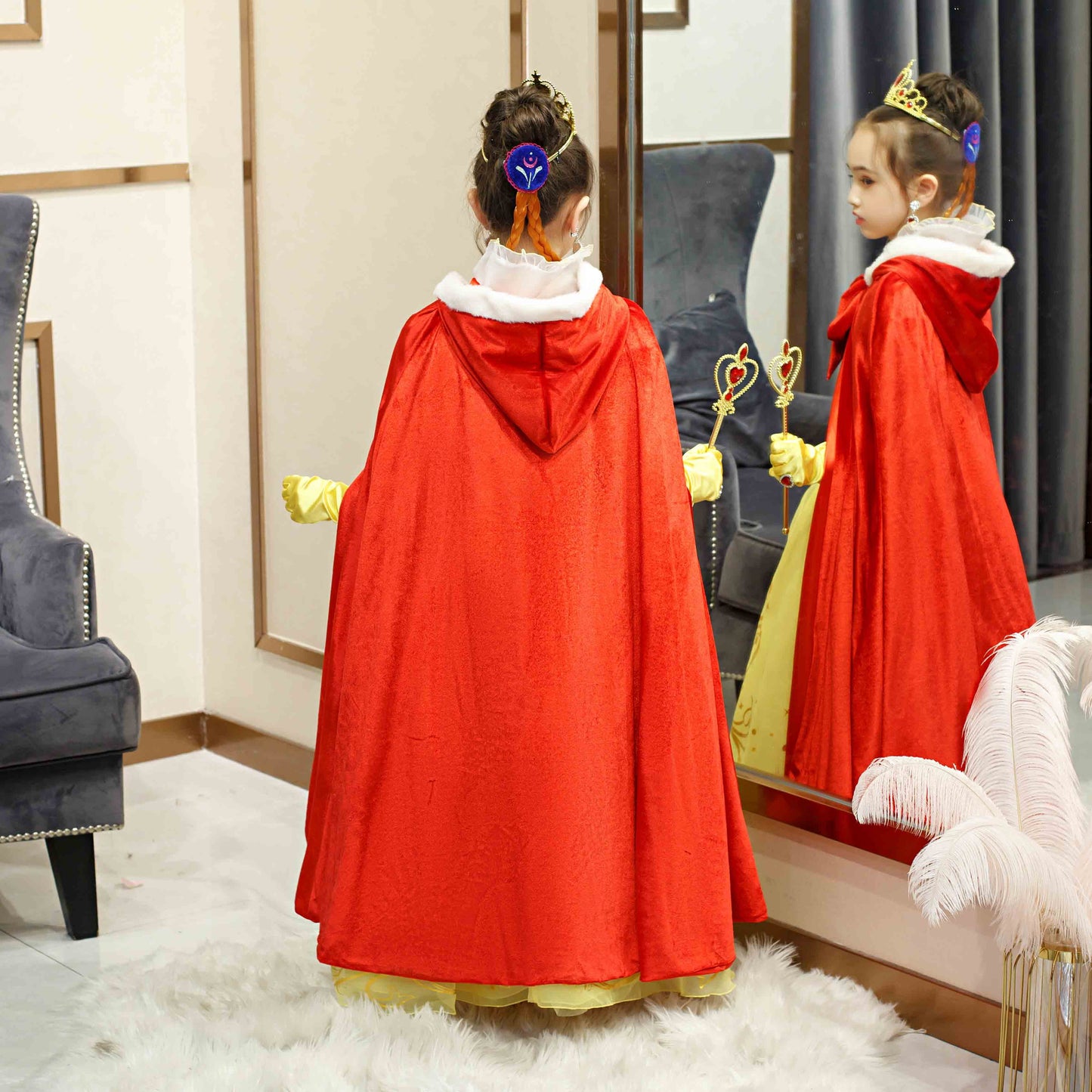 KAWELL Princess Full Length Girls Cloaks Blue Halloween Costume Capes for Child 3-12 Years