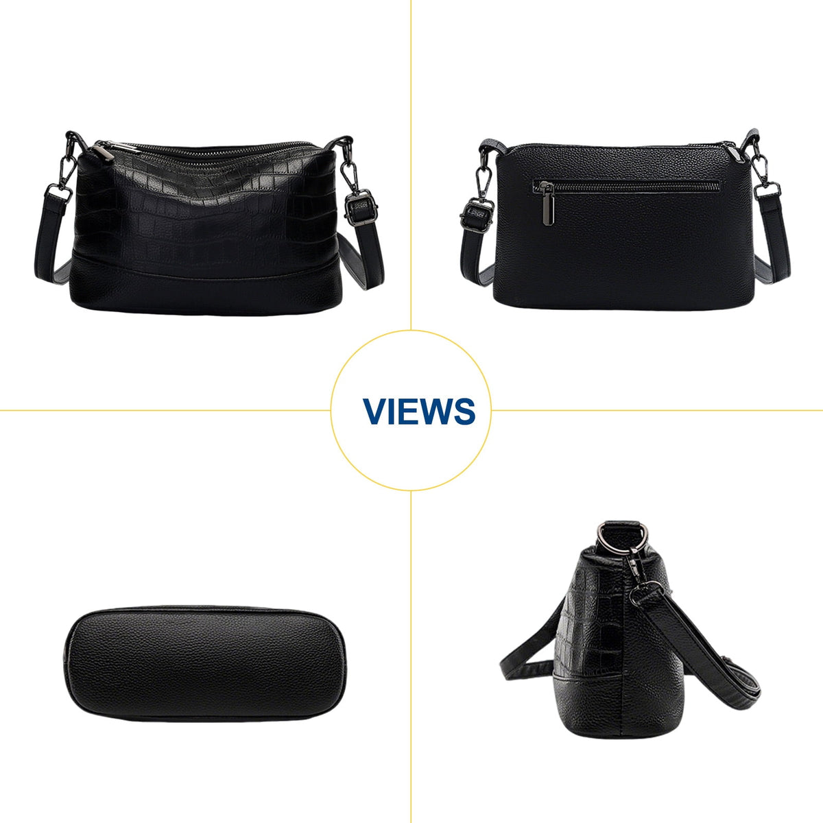 URSOFINE Women Crocodile Embossed Crossbody Bag Multi-Pocket Leather Shoulder Purse with Adjustable Strap