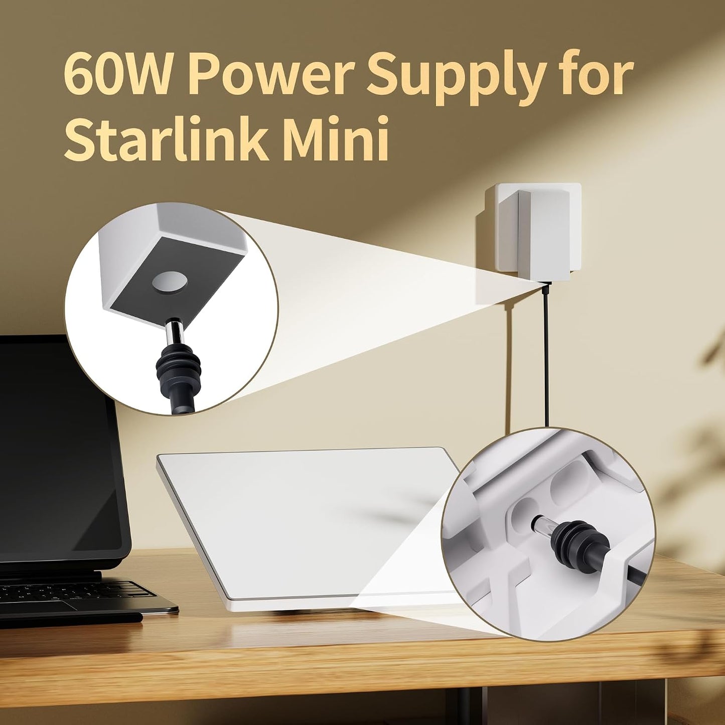 Starlink Mini Charger 60W Replacement Power Supply AC Adapter | 30V 2A Output, Wall Charger Plug, For Starlink Mini Dish
