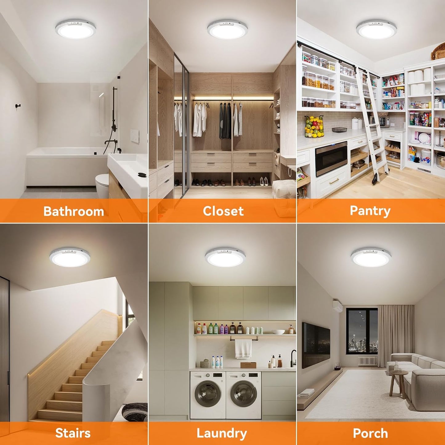 KAWELL Rechargeable Motion Sensor Ceiling Light - 10000mAh Battery Operated LED Flush Mount with Remote Control, 3 Color Modes, Dimmable for Closet, Hallway, Stairs