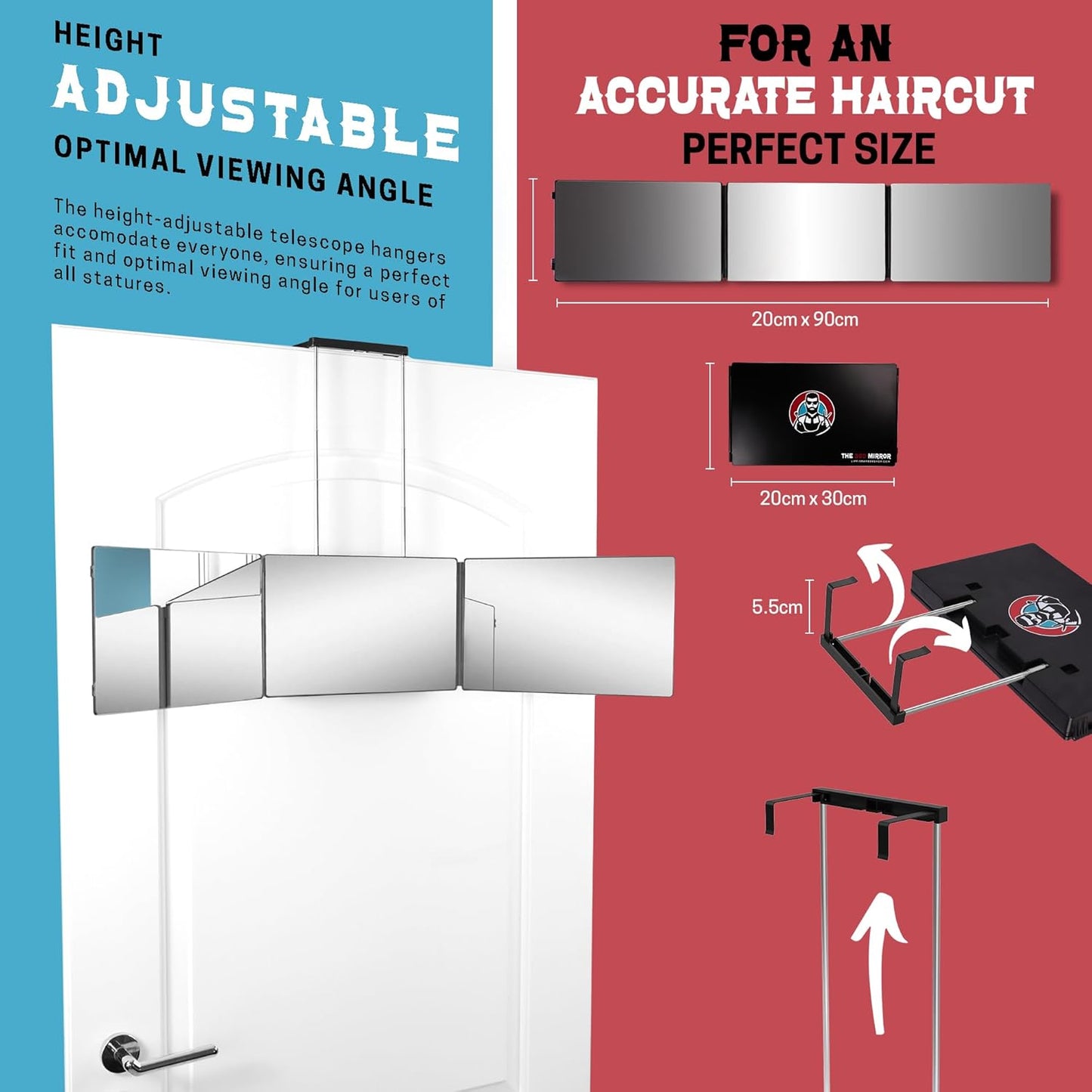 KAWELL 360 Mirror – 3-Way Trifold Mirror for Self Hair Cutting | Adjustable Barber Mirror for Men & Women | DIY Haircut System