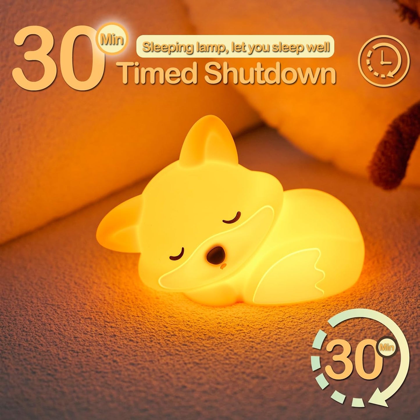 Fox Night Light for Kids | Squishy Silicone Animal Lamp, Dimmable, BPA-Free