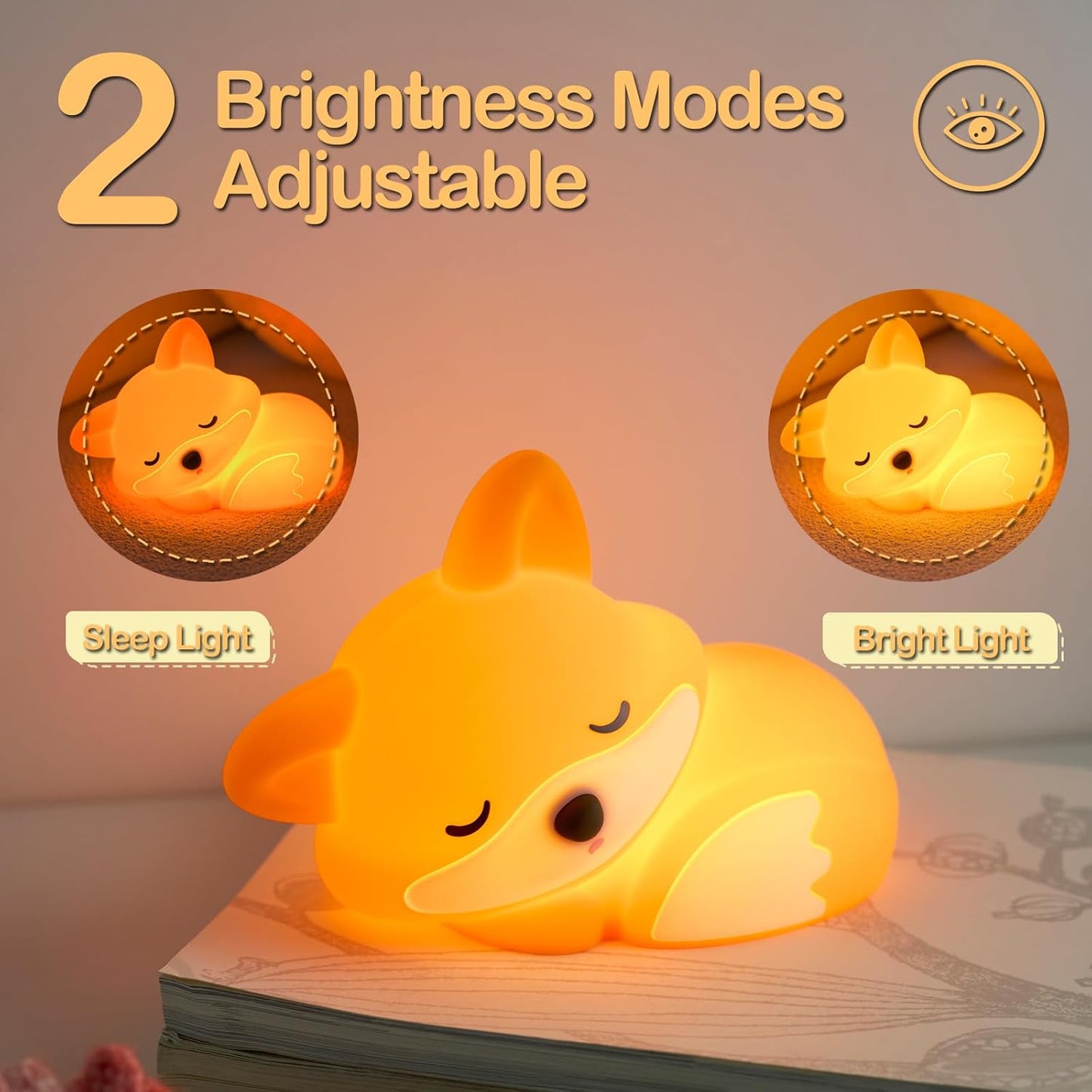 Fox Night Light for Kids | Squishy Silicone Animal Lamp, Dimmable, BPA-Free