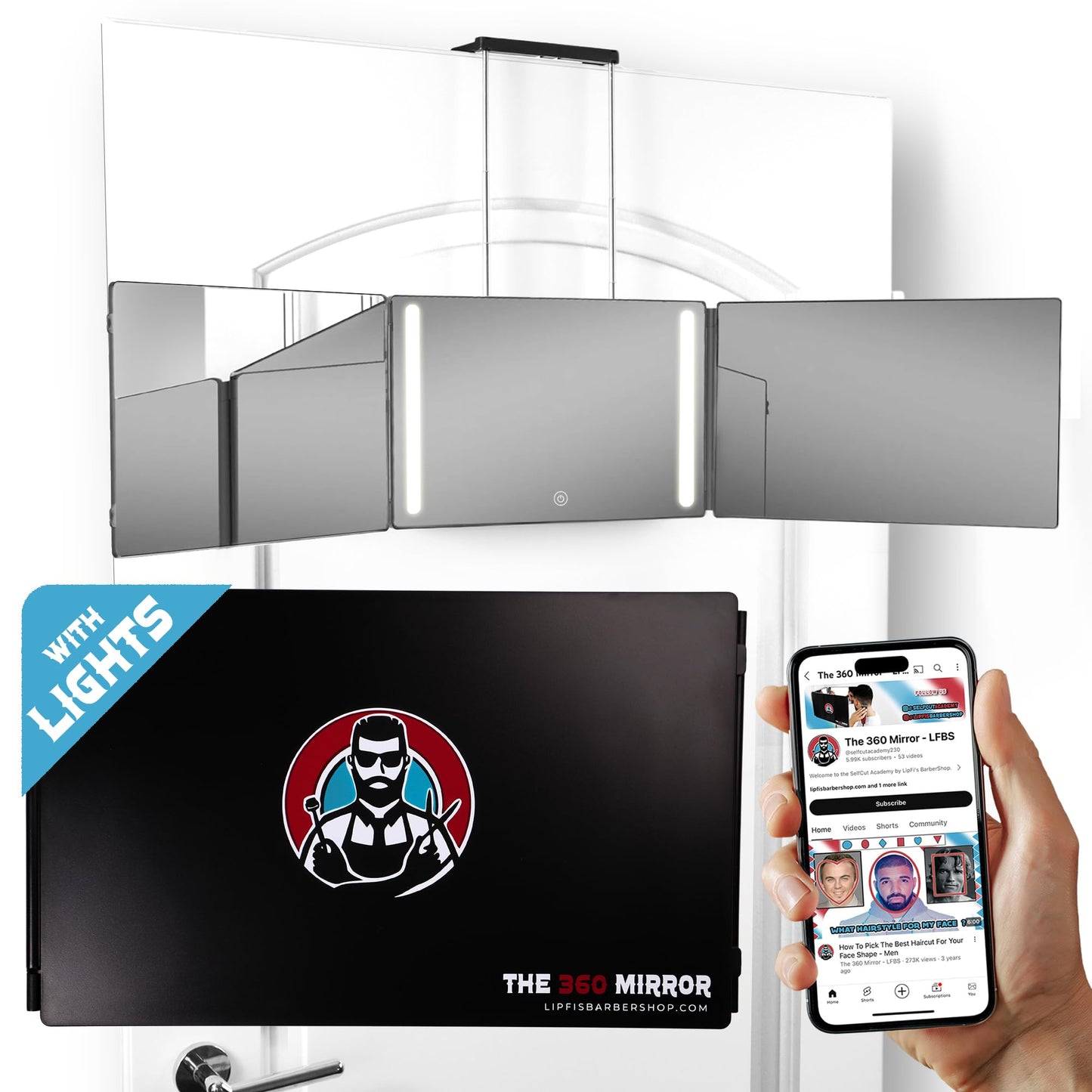 KAWELL 360 Mirror – 3-Way Trifold Mirror for Self Hair Cutting | Adjustable Barber Mirror for Men & Women | DIY Haircut System