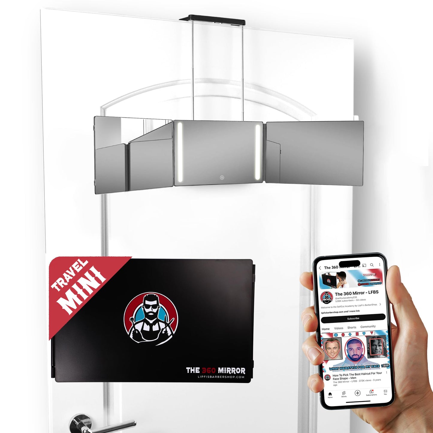 KAWELL 360 Mirror – 3-Way Trifold Mirror for Self Hair Cutting | Adjustable Barber Mirror for Men & Women | DIY Haircut System