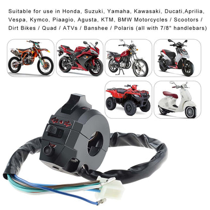 KAWELL Motorcycle Switch Light Turn Signal Switch Dirt Bike Horn Head Light 7/8 Inches Handlebar Switch for Motorbike