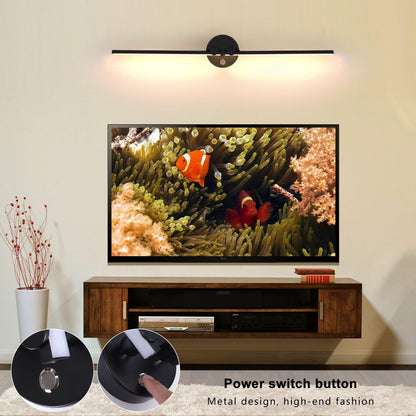 Kawell 12W Modern LED Wall Light with Switch Indoor LED Wall Sconce Hardwired LED Wall Lamp Bar with 300° Rotatable Lamp Arms for Living Room Background Wall Bedroom Hallway Aisle, Black 3000K