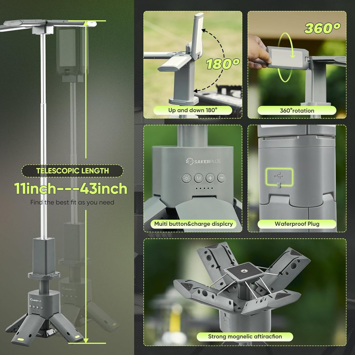 14000mAh Telescopic Camping Light | 6000LM Dimmable LED, Magnetic Base, Emergency
