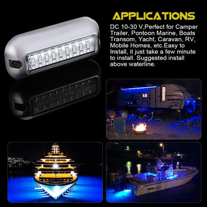 Kawell 27 LED LED Underwater Boat Yacht Lights Waterproof IP68 SUS316 Stainless Steel Pontoon Marine Transom Lights for Swiming Driving Fishing 2pcs Blue Lights