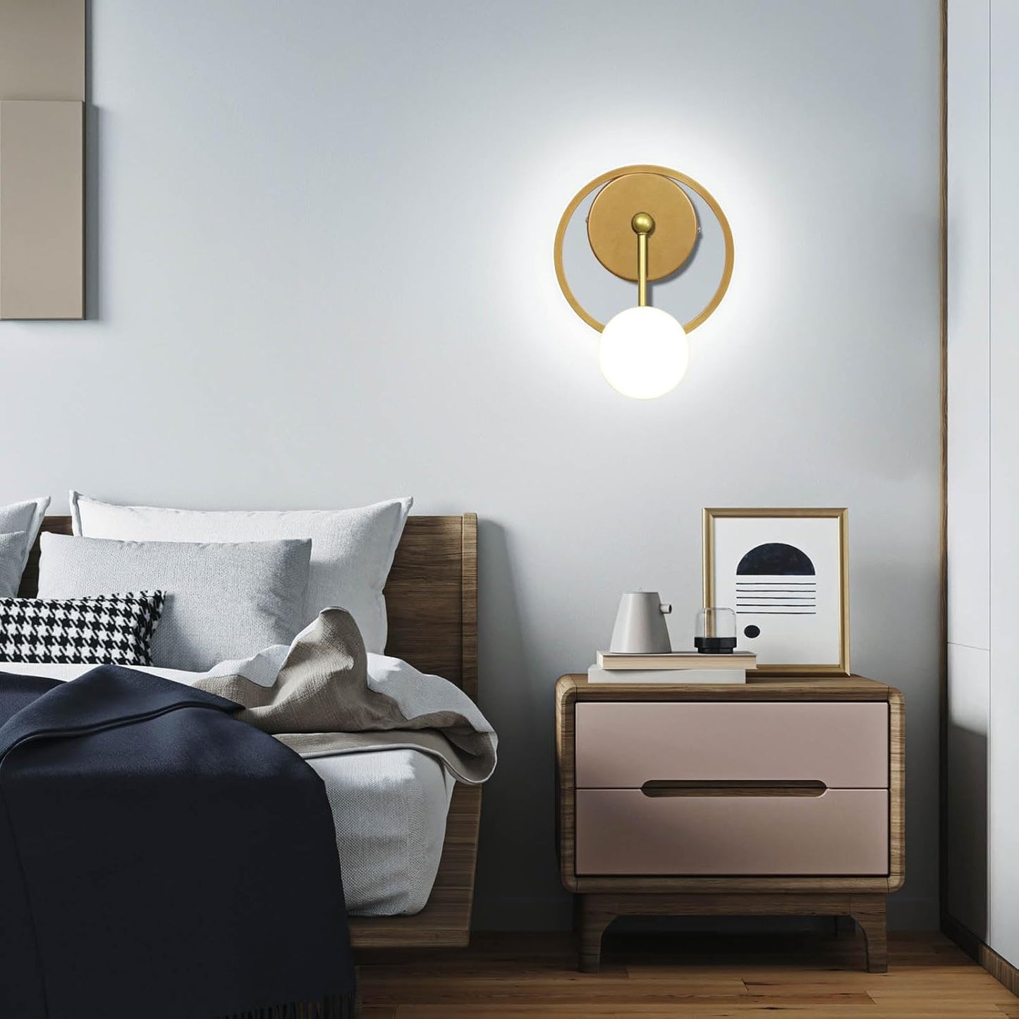 KAWELL Modern LED Wall Sconce 18W - 360° Rotatable Wall Light Fixture with Clock Design for Bedroom, Living Room & Hallway
