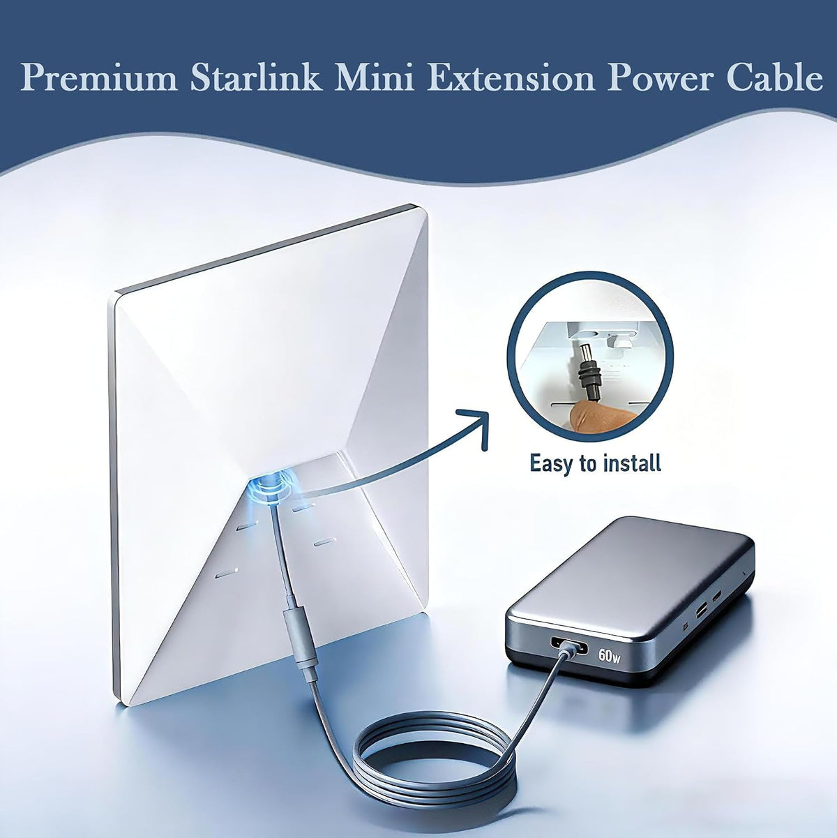 Starlink Mini Accessories, Starlink Mini DC Extension Cable, 7Inch/18CM, IP68 Waterproof Power Converter Adapter, Female to Male Plug, Aluminum Alloy Connector, Wide Compatible, Plug and Play