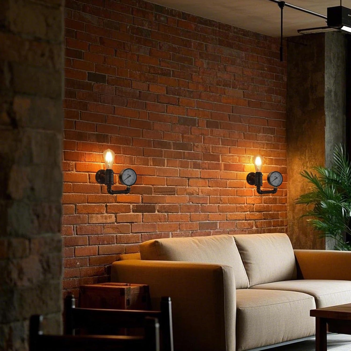 KAWELL Steampunk Wall Sconce - Vintage Industrial Pipe Wall Light with Pressure Gauge Design, E26 Edison Bulb Fixture for Bar, Cafe & Bedroom