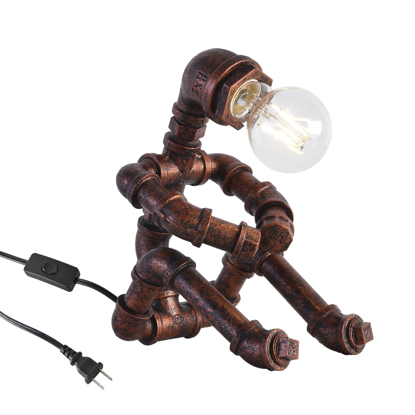 KAWELL Industrial Robot Table Lamp - Vintage Steampunk Desk Lamp with Metal Pipe Design for Bedroom, Office & Bar Decor