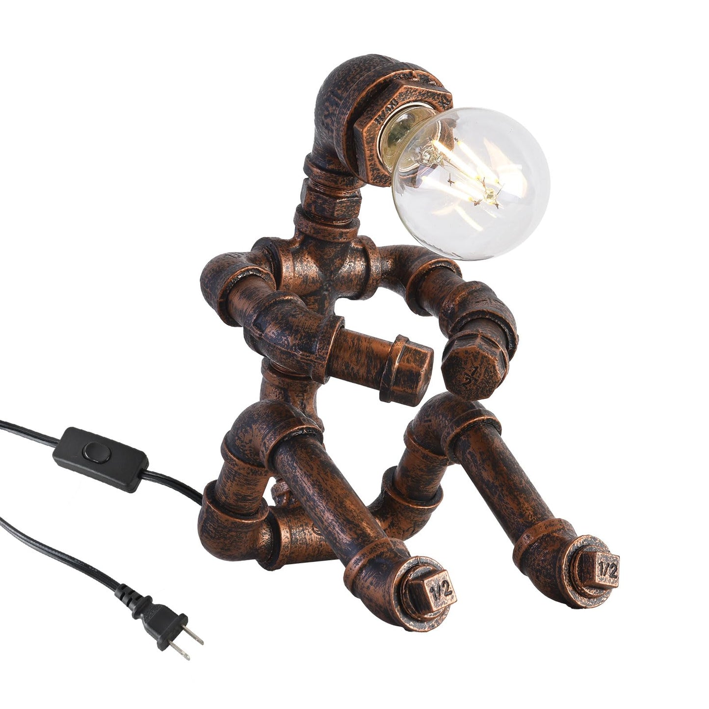 KAWELL Industrial Robot Table Lamp - Vintage Steampunk Desk Lamp with Metal Pipe Design for Bedroom, Office & Bar Decor
