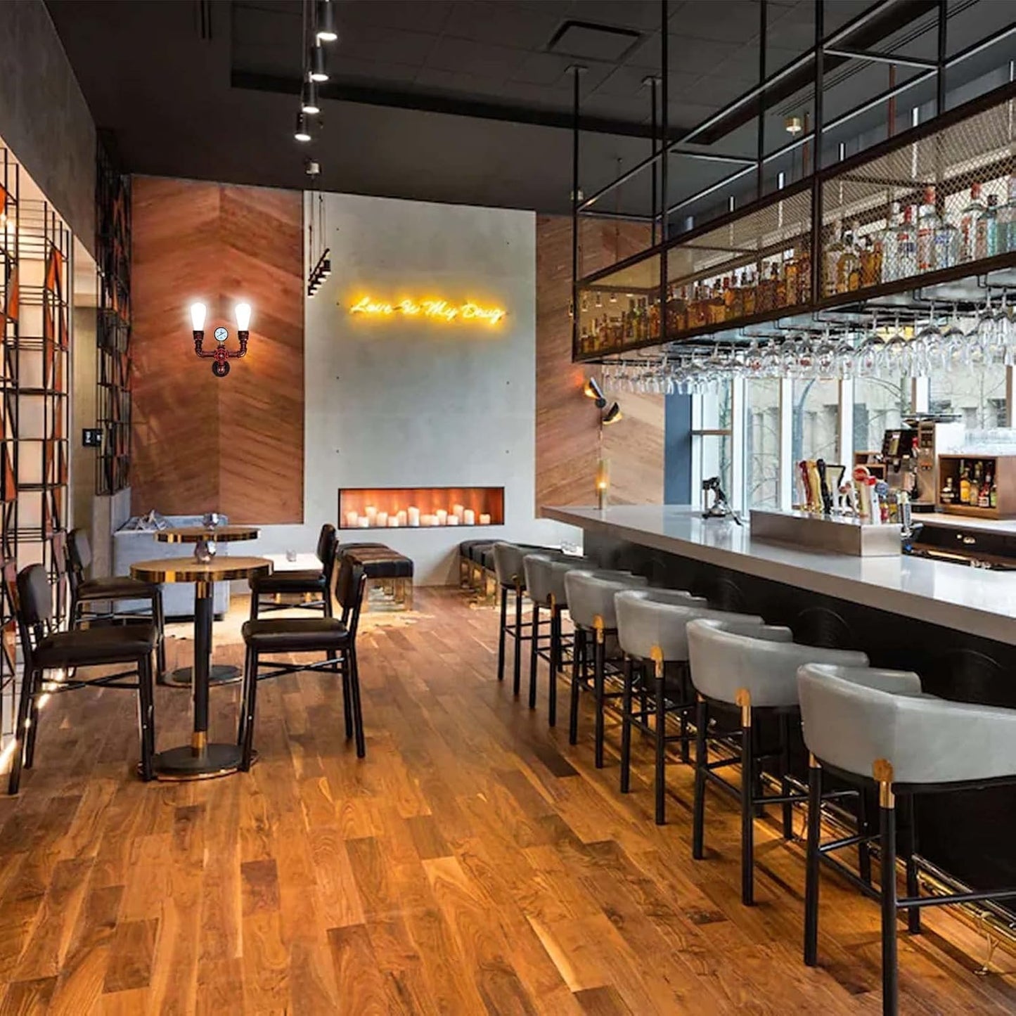 KAWELL Vintage Steampunk Wall Sconce 2-Light - Industrial Water Pipe Wall Lamp with Decorative Gauge, E26 Edison Bulb Fixture for Bar & Cafe