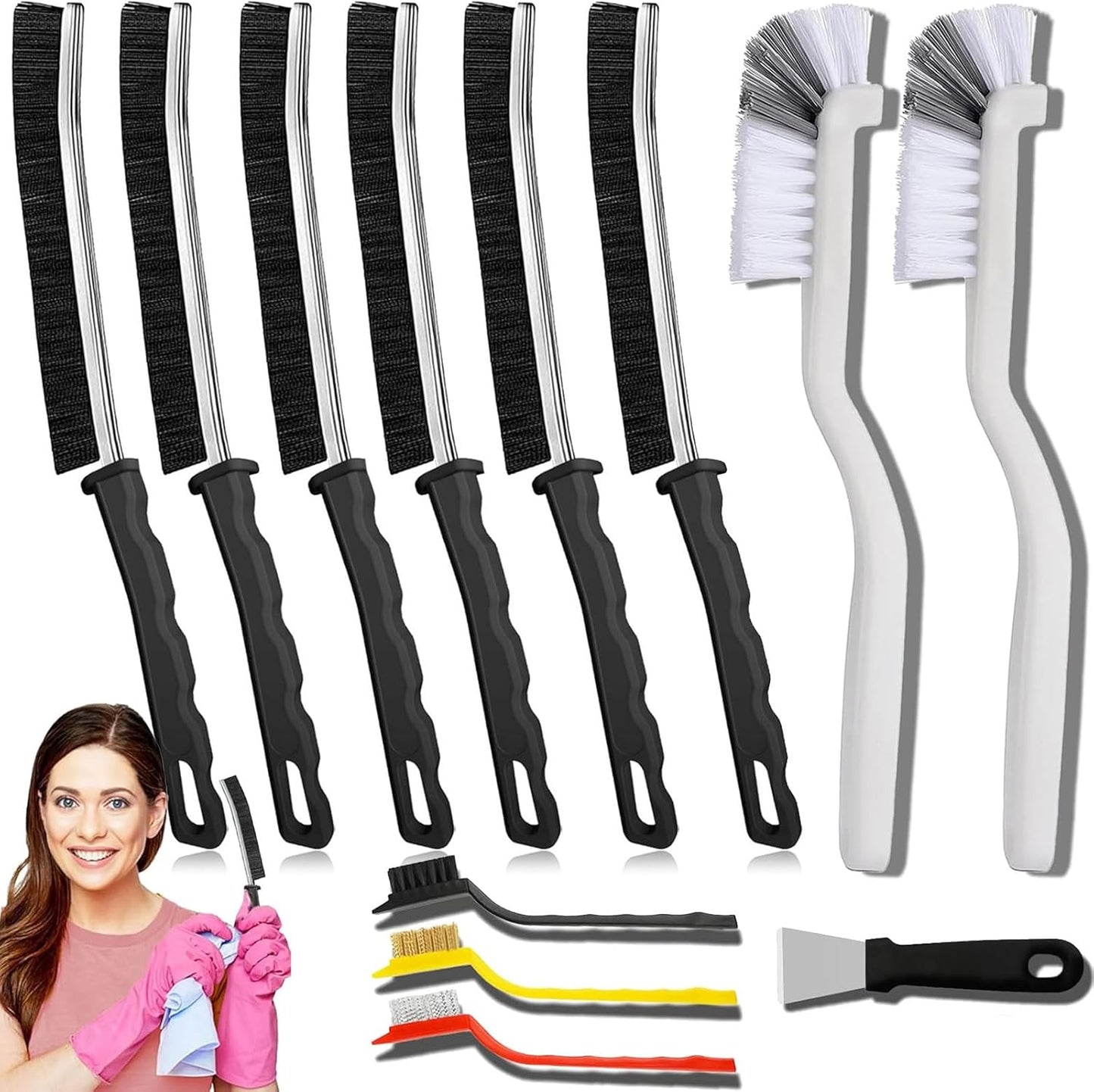 Multifunctional Crevice Cleaning Brush Set - Gap Grout Brush for Bathroom, Kitchen, Tile - Hard Bristle Detail Cleaning Tool