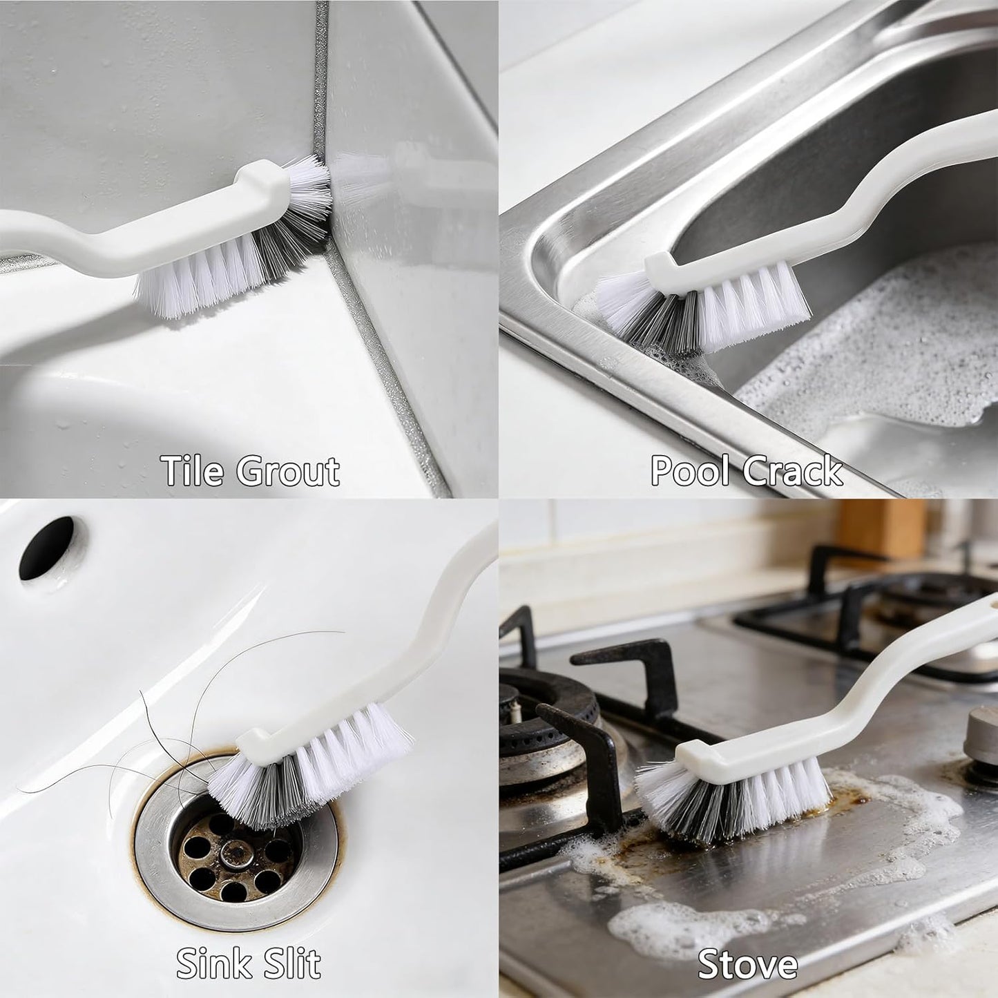 Multifunctional Crevice Cleaning Brush Set - Gap Grout Brush for Bathroom, Kitchen, Tile - Hard Bristle Detail Cleaning Tool
