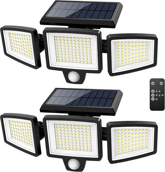 KAWELL Solar Outdoor Security Light 2500LM – 210 LED, 3-Head, Remote Control, 270° Motion Sensor, IP65 Waterproof