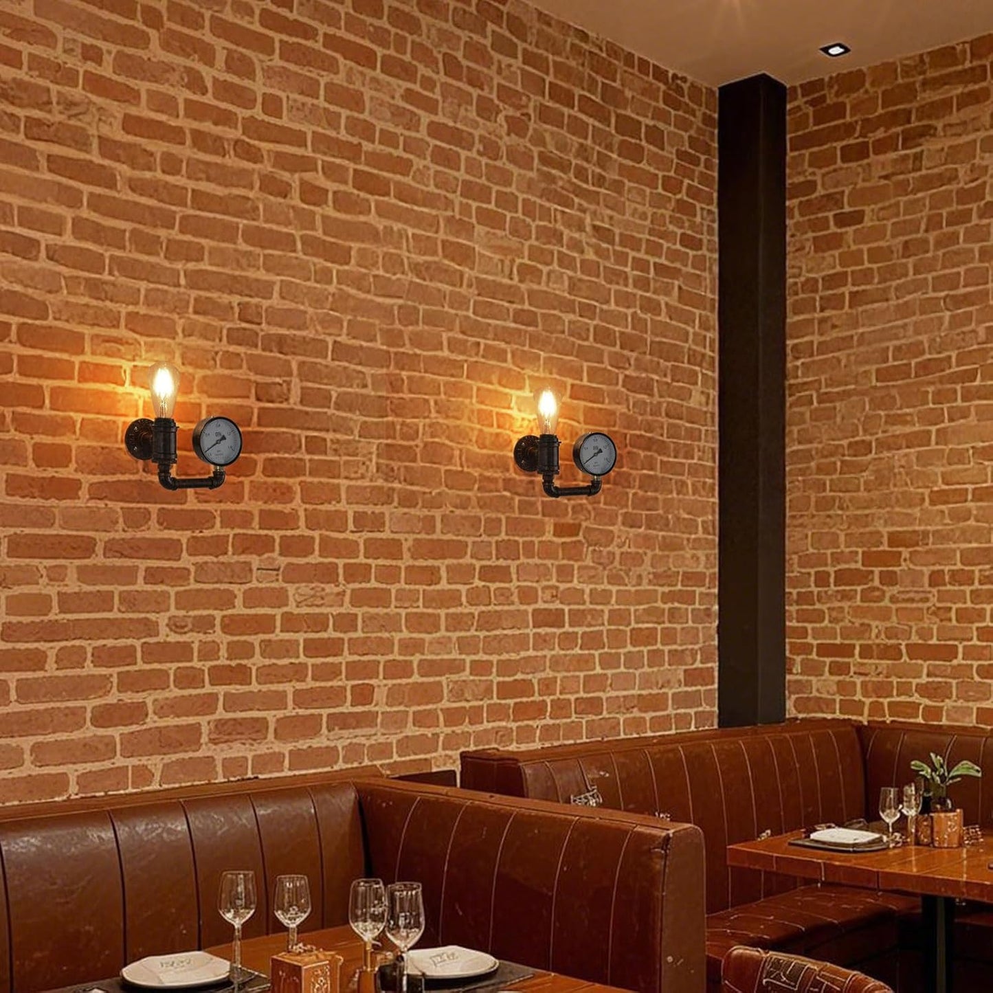 KAWELL Steampunk Wall Sconce - Vintage Industrial Pipe Wall Light with Pressure Gauge Design, E26 Edison Bulb Fixture for Bar, Cafe & Bedroom