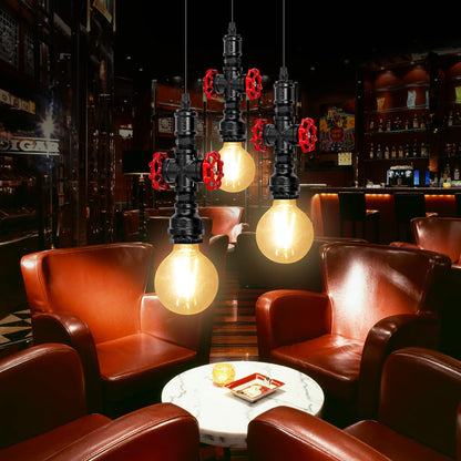 Kawell Vintage Pendant Light Fixtures Industrial Retro Ceiling Chandelier Creative Water Pipe Hanging Light Fixtures Art Deco Iron E26 60W Max for Bedroom Cafe Bar Restaurant Kitchen, Black Color