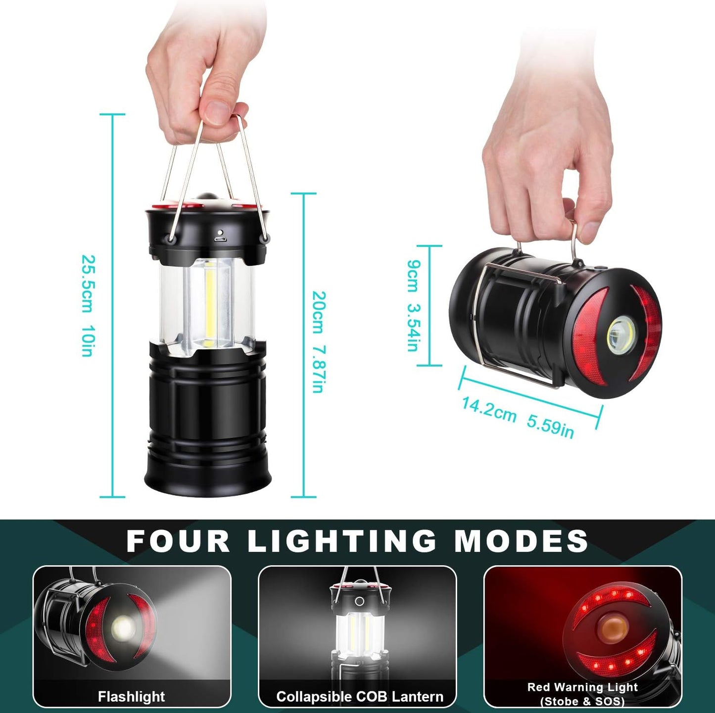 2-Pack Rechargeable LED Camping Lanterns | USB & Battery Powered, Collapsible