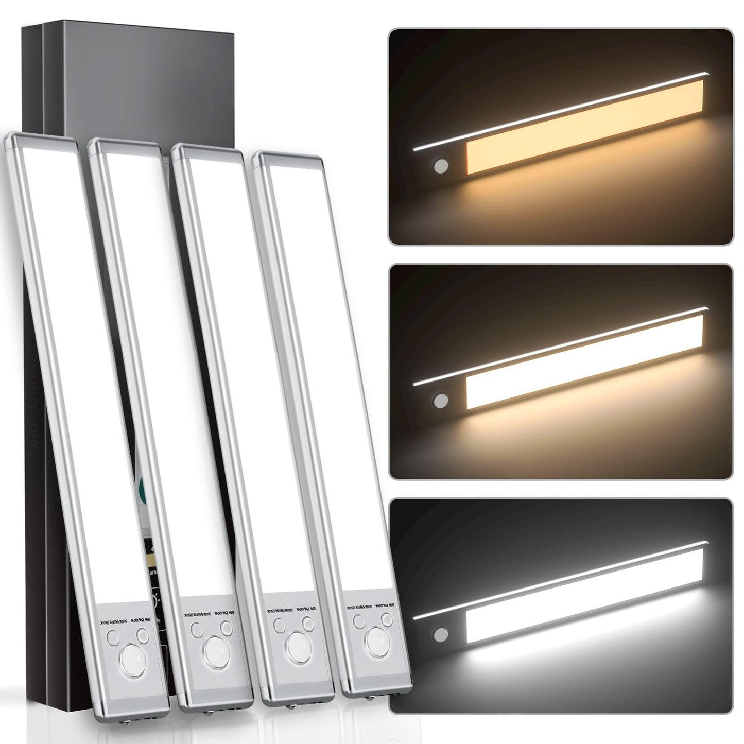 KAWELL Under Cabinet Light – 76 LED Motion Sensor, USB Rechargeable, Magnetic Dimmable (9.5" & 12")
