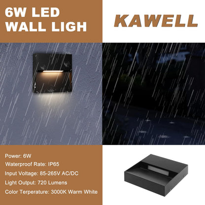 Kawell Modern 6W LED Wall Sconce Square Waterproof LED Wall Light Hardwired Aluminum LED Wall Lamp Indoor for Porch Patio Hallway Stair, 3000K