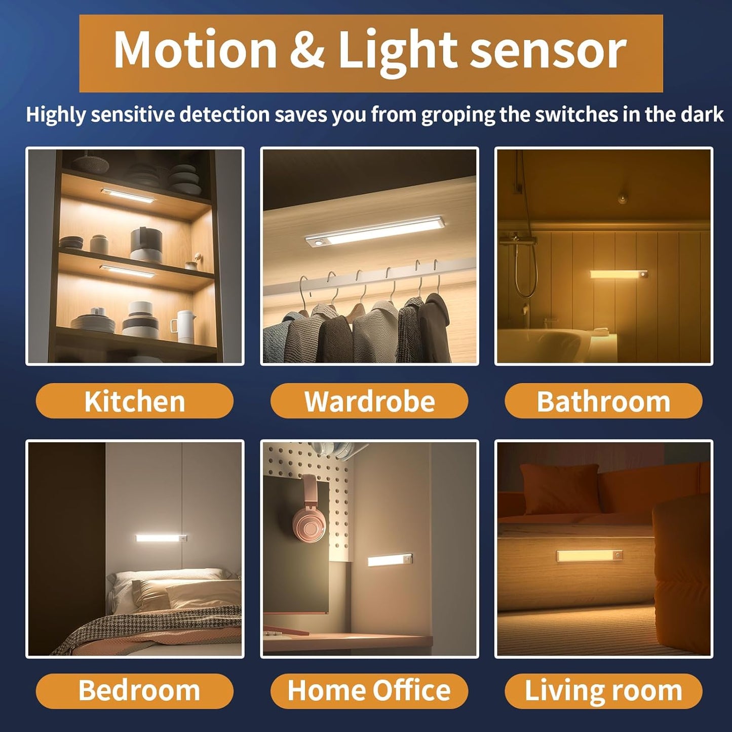 KAWELL Under Cabinet Light – 76 LED Motion Sensor, USB Rechargeable, Magnetic Dimmable (9.5" & 12")