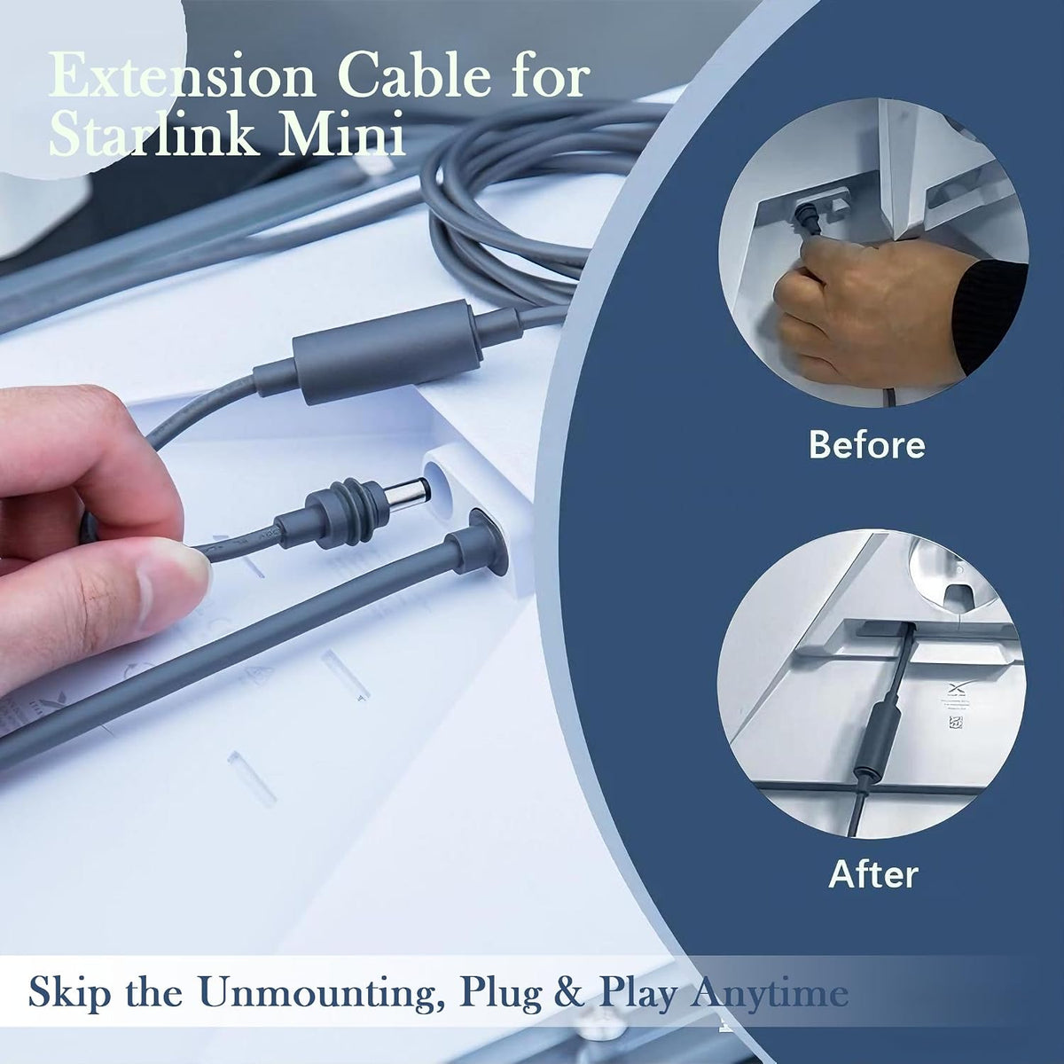 Starlink Mini Accessories, Starlink Mini DC Extension Cable, 7Inch/18CM, IP68 Waterproof Power Converter Adapter, Female to Male Plug, Aluminum Alloy Connector, Wide Compatible, Plug and Play