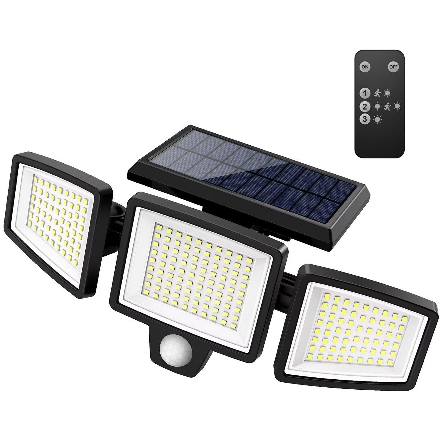 KAWELL Solar Outdoor Security Light 2500LM – 210 LED, 3-Head, Remote Control, 270° Motion Sensor, IP65 Waterproof