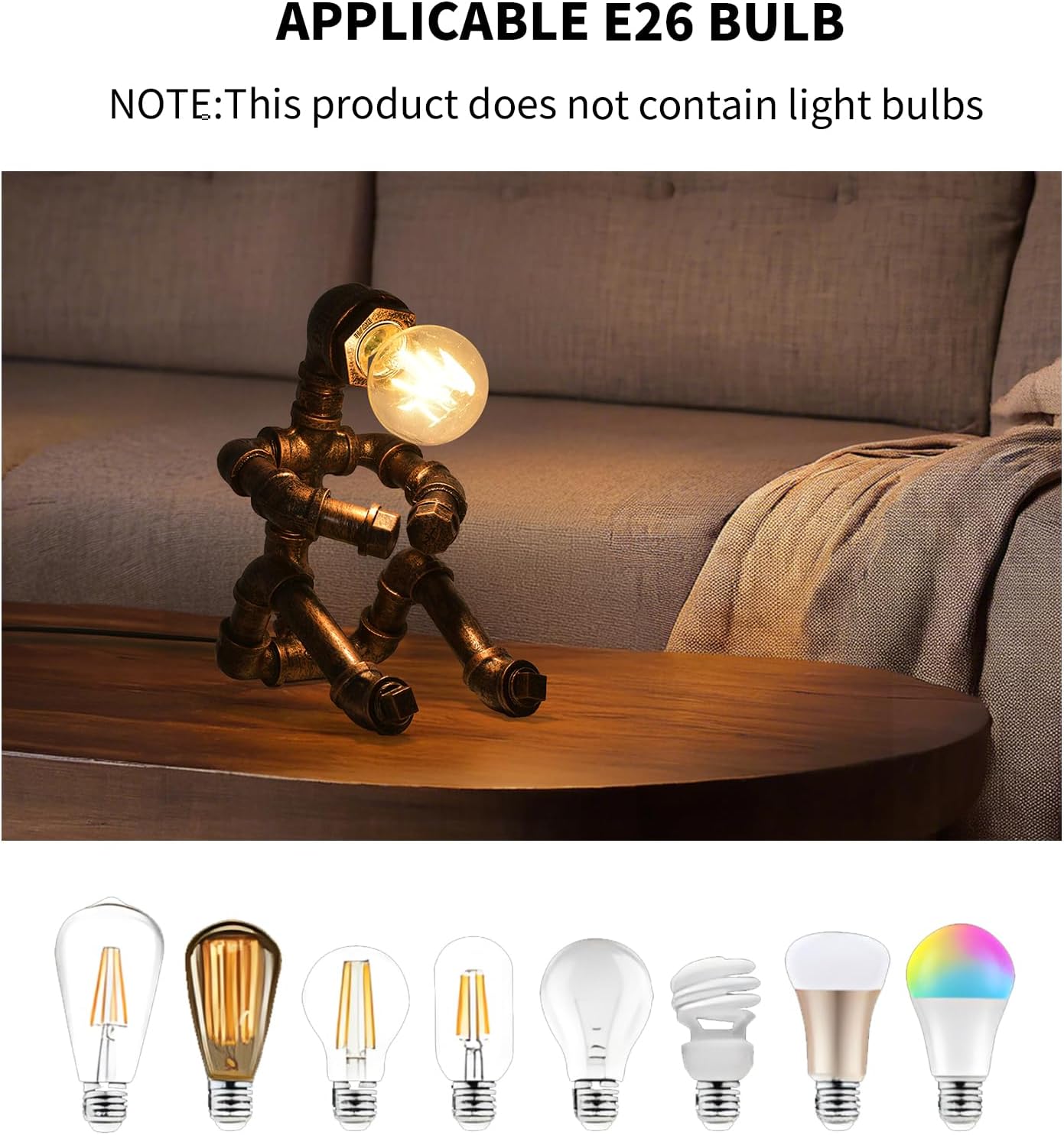 KAWELL Industrial Robot Table Lamp - Vintage Steampunk Desk Lamp with Metal Pipe Design for Bedroom, Office & Bar Decor