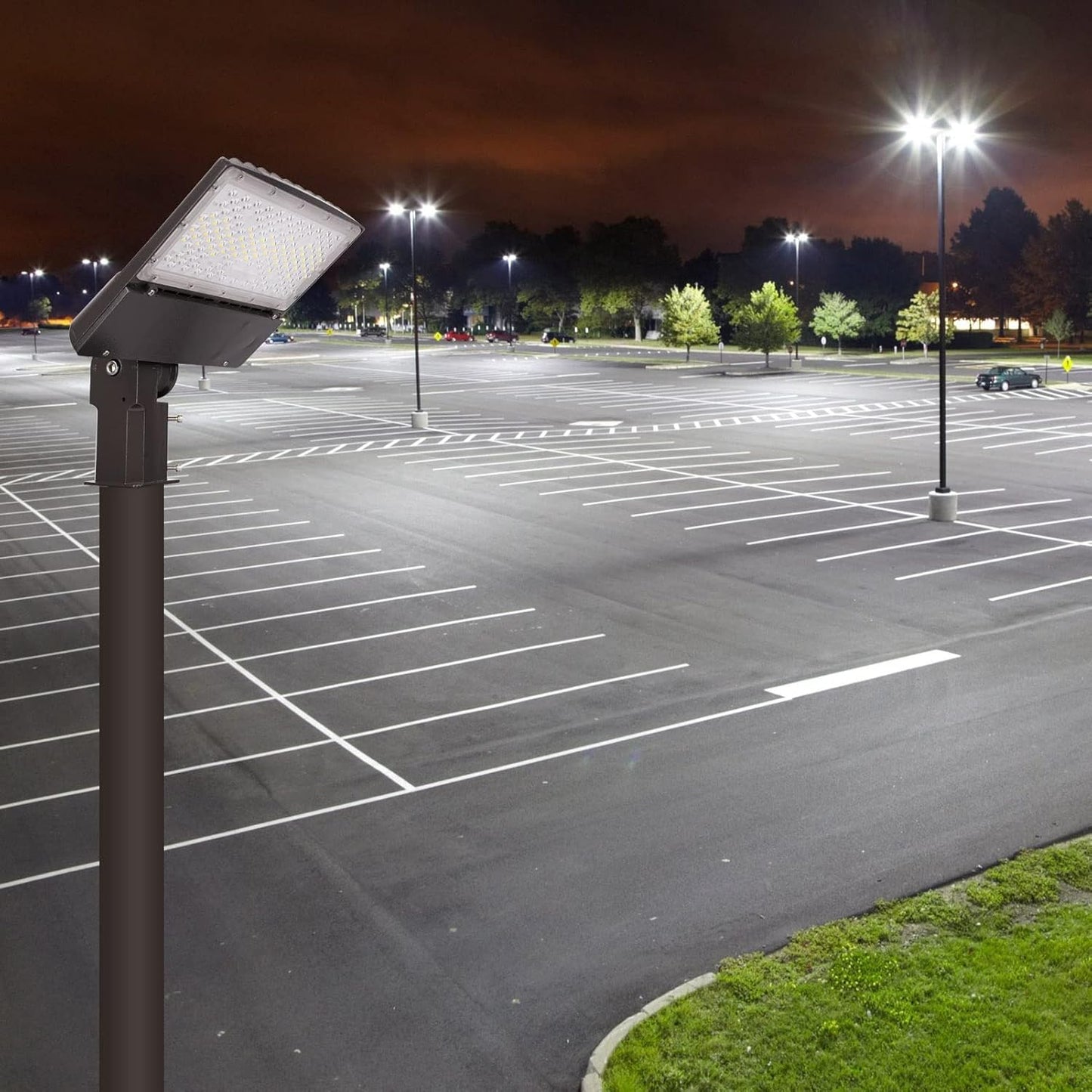 KAWELL 100W LED Parking Lot Light - 13000LM Dimmable Shoebox Lighting 5000K