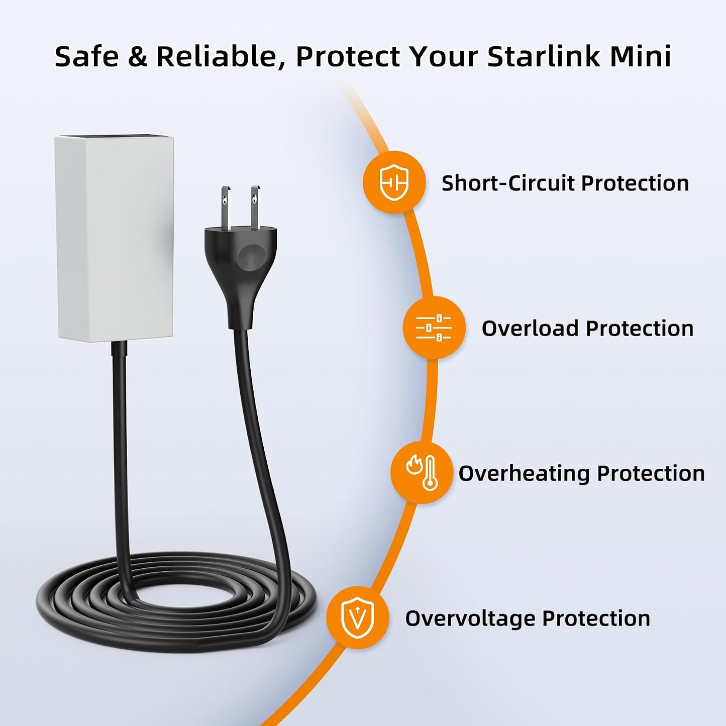 Starlink Mini AC Power Supply, Starlink Mini Extension Power Cable, Output 60W, Wall Charger Plug, Smaller Plug Footprint, 5.9FT
