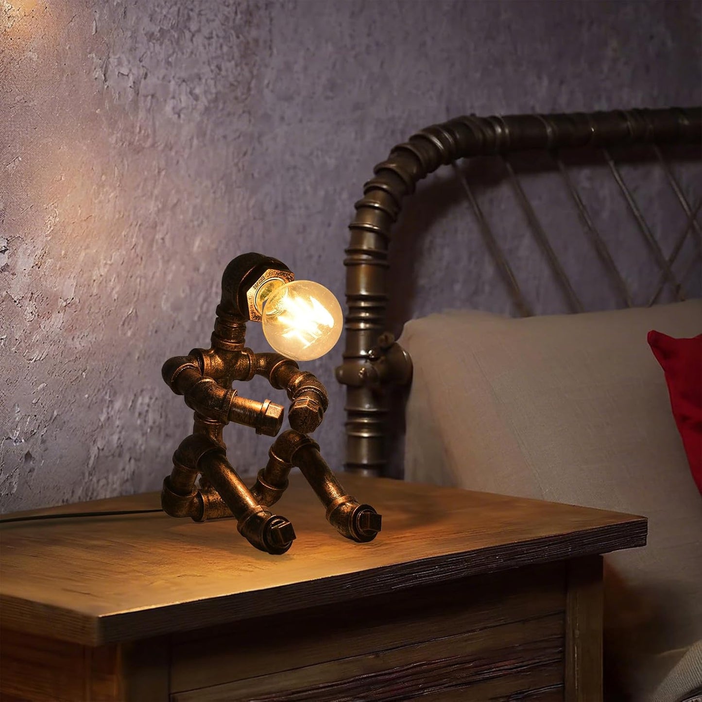 KAWELL Industrial Robot Table Lamp - Vintage Steampunk Desk Lamp with Metal Pipe Design for Bedroom, Office & Bar Decor