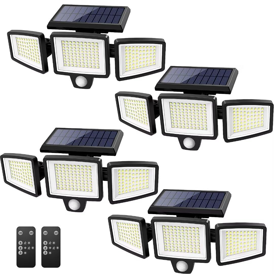 KAWELL Solar Outdoor Security Light 2500LM – 210 LED, 3-Head, Remote Control, 270° Motion Sensor, IP65 Waterproof