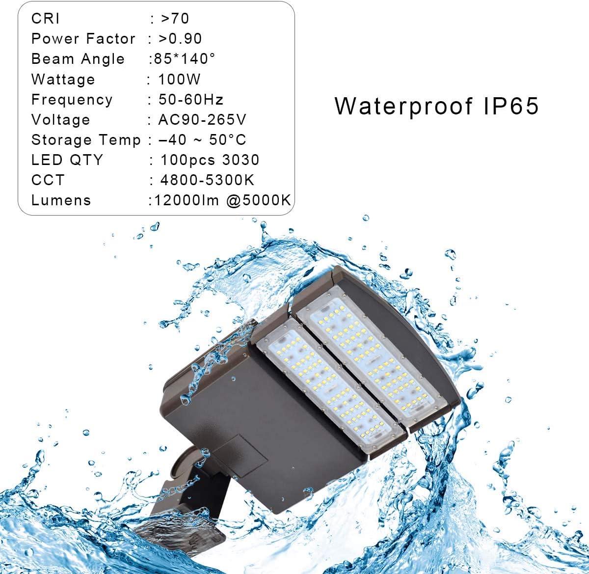 KAWELL 100W LED Parking Lot Light - 12000LM Commercial Outdoor Shoebox Lighting 5000K