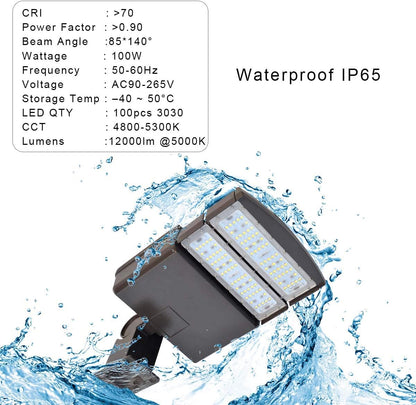 KAWELL 100W LED Parking Lot Light - 12000LM Commercial Outdoor Shoebox Lighting 5000K