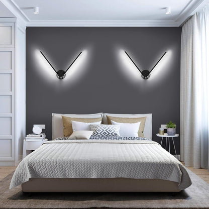 Kawell 12W Modern LED Wall Light with Switch Indoor LED Wall Sconce Hardwired LED Wall Lamp Bar with 300° Rotatable Lamp Arms for Living Room Background Wall Bedroom Hallway Aisle, Black 6000K