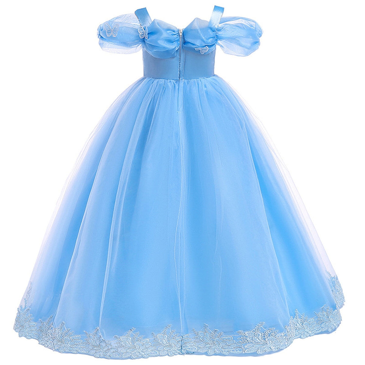 KAWELL Blue Princess Costume Girls Halloween Party Fancy Butterfly Dress with Classic Off Shoulder for Kids, Girls 7-8 Years