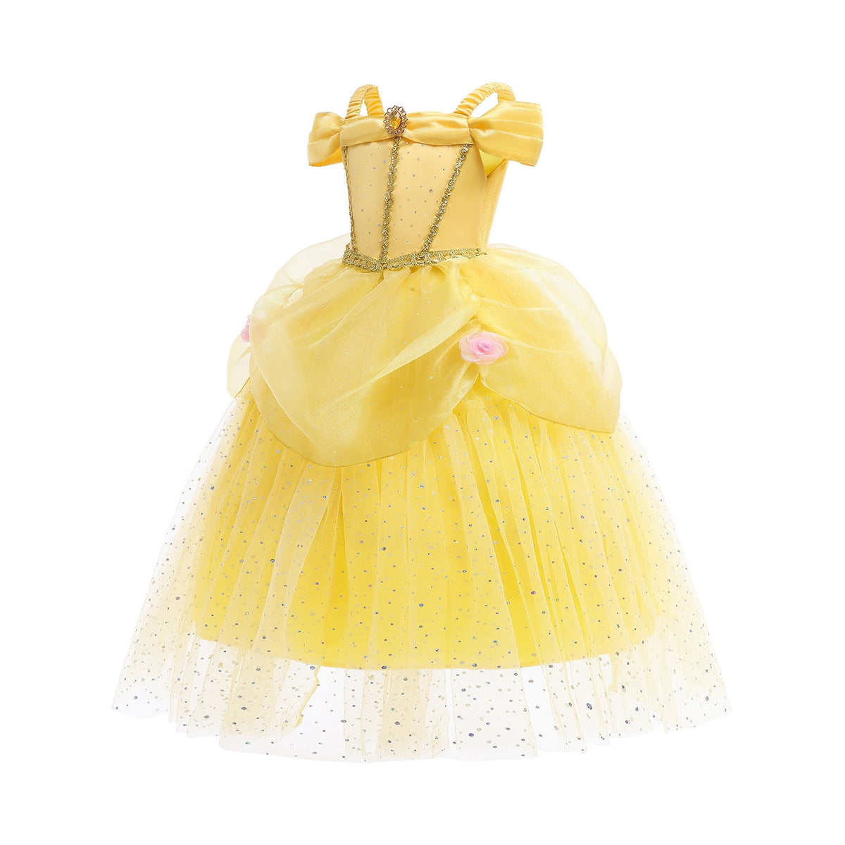 KAWELL Off Shoulder Sequins Belle Princess Tulle Dress Masquerade Ball with Cuff