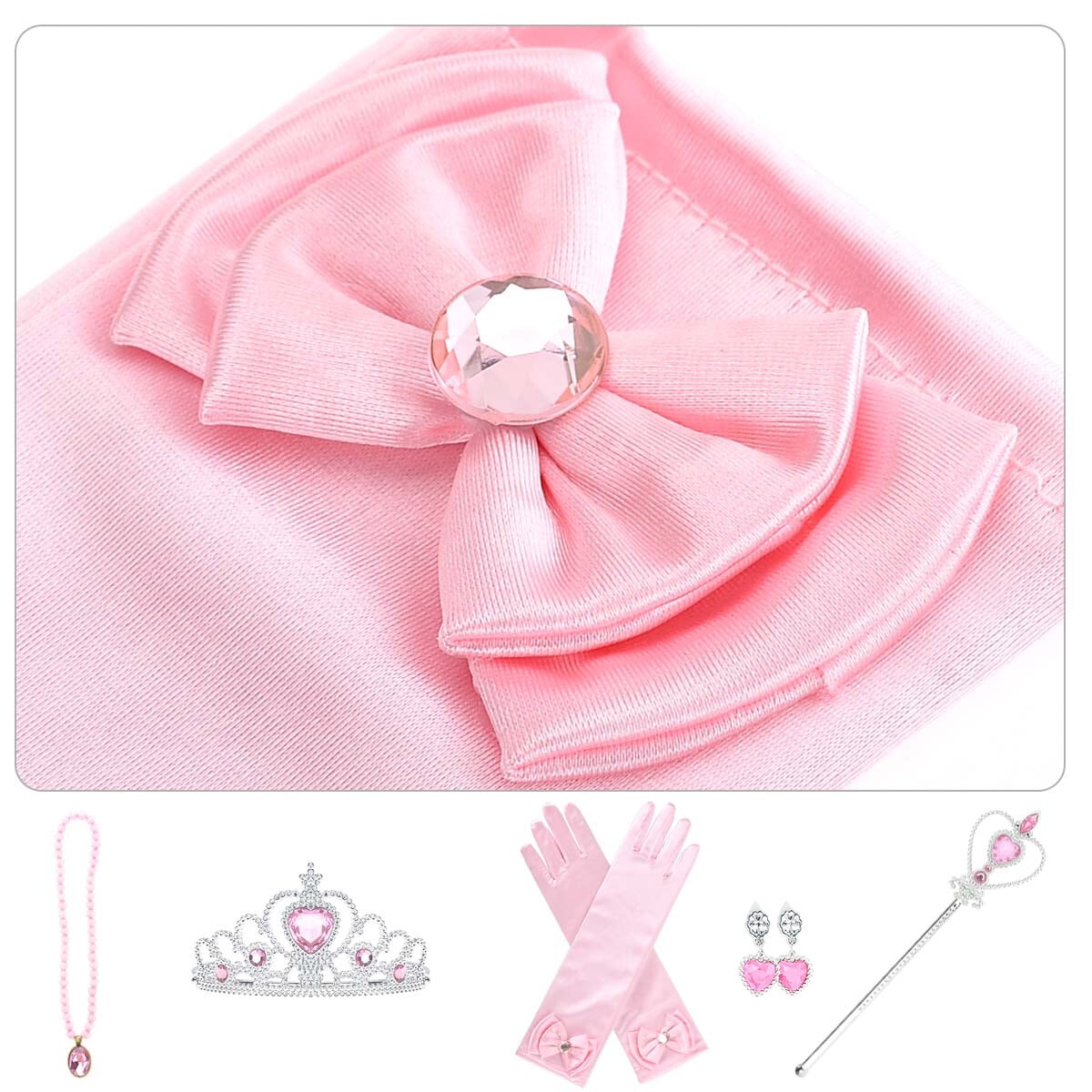 KAWELL Princess Dress Up Jewelry Dress Up Set for Girls Jewelry Accessories with Crowns, Necklaces, Wands, Gloves, Earrings (Yellow 5pcs)