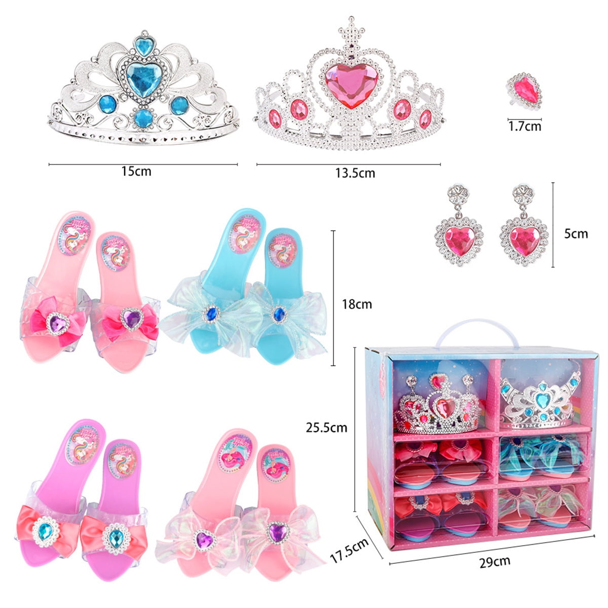 Girls Princess Dress Up Shoes and Accessories with 4 Pair of Princess Play Shoes and Jewelry Birthday Gifts Set