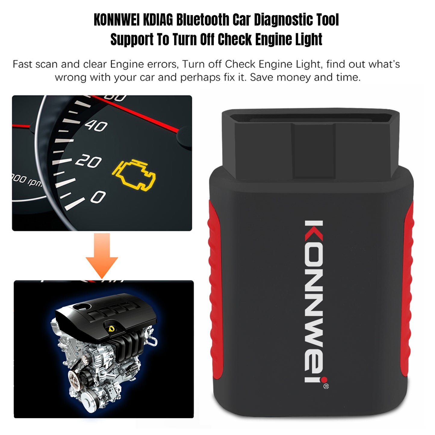 KONNWEI KDIAG Bluetooth 5.0 Full System OBD2 Scanner | 31+ Reset Functions | iOS & Android