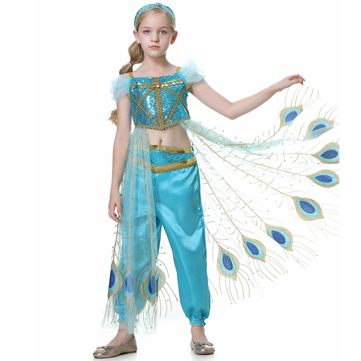 KAWELL Jasmine Costume Princess Dress up Halloween Party Role Play Outfit