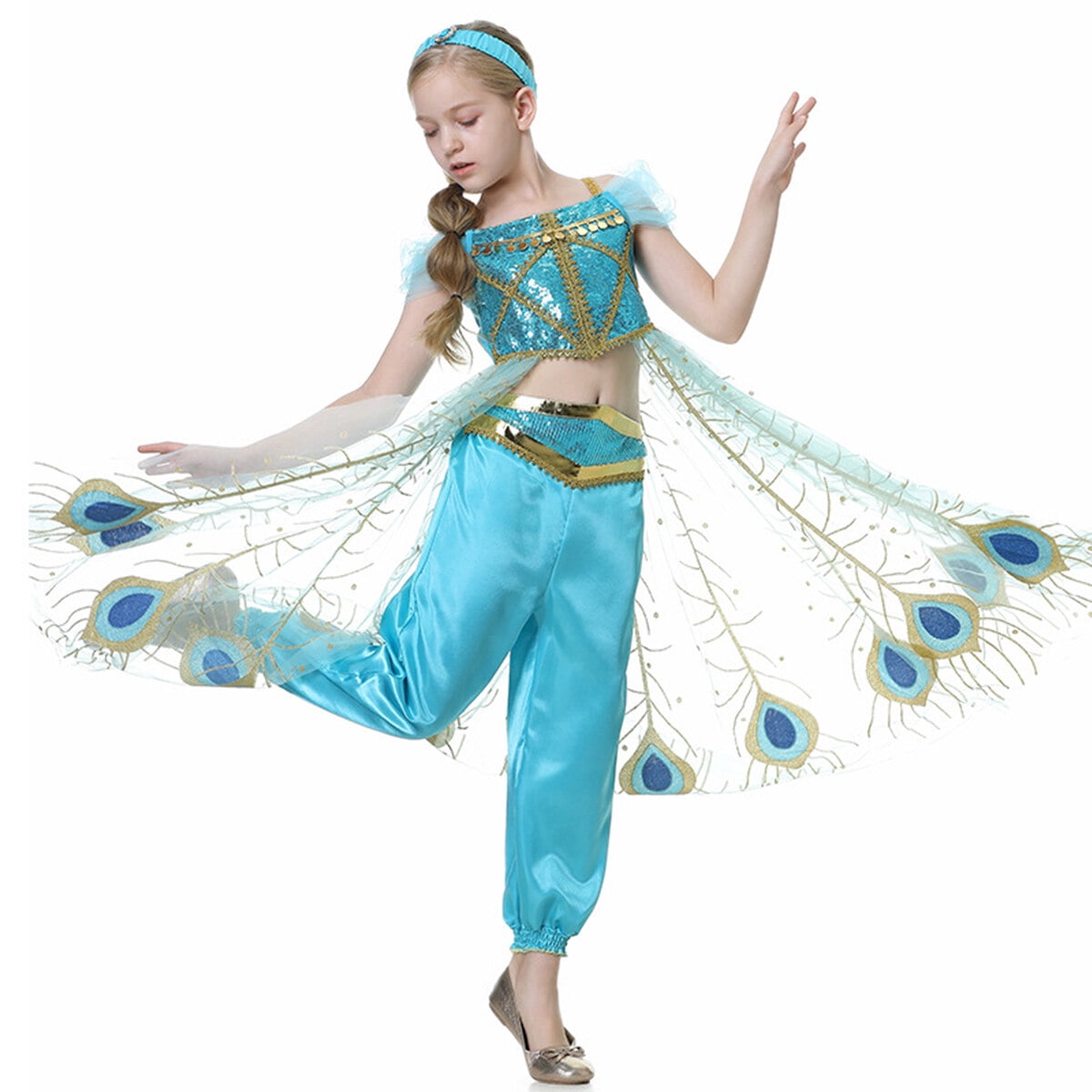 KAWELL Jasmine Costume Princess Dress up Halloween Party Role Play Outfit