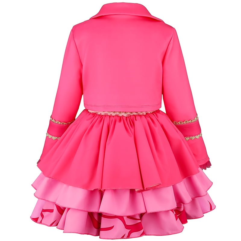 KAWELL Pink Magical Cosplay Costume Set, 3-10Y All-in-One Shirt Skirt Dress with Crop Jacket & Heart Plush Purse, Halloween Birthday Princess Fancy Dress Up Outfit