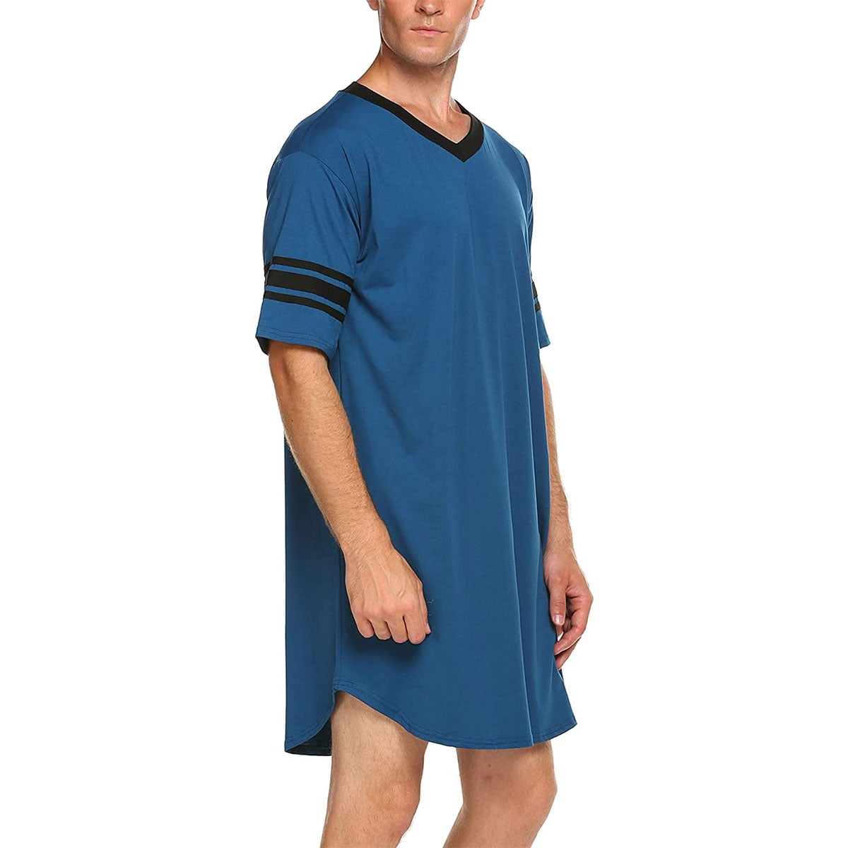 KAWELL Men's Nightshirt, Cotton Nightwear Comfy Big&Tall V Neck Short Sleeve Soft Loose Pajama Sleep Shirt